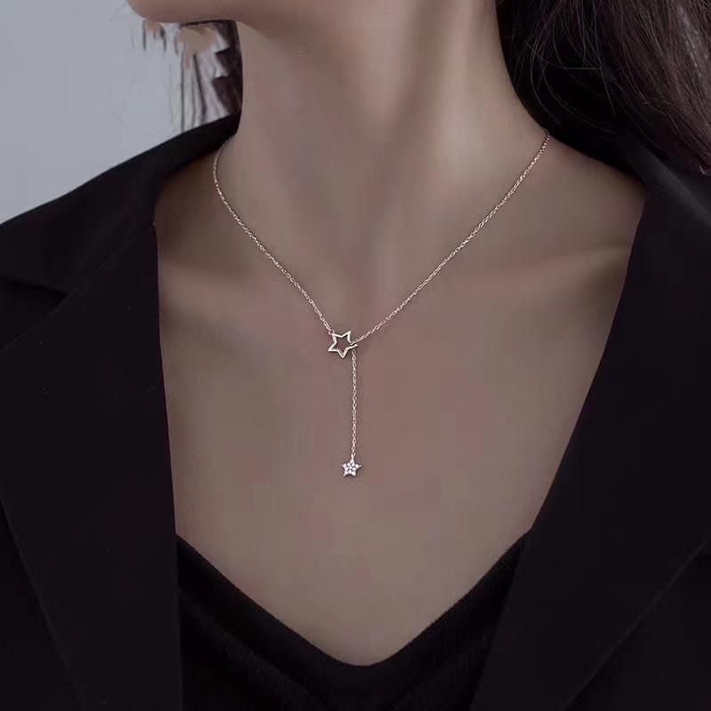 Flashing Diamond Star Necklace Hollow Design Necklace Female Tassel Clavicle Chain Women's Simple Temperament Sexy Girl Jewelry