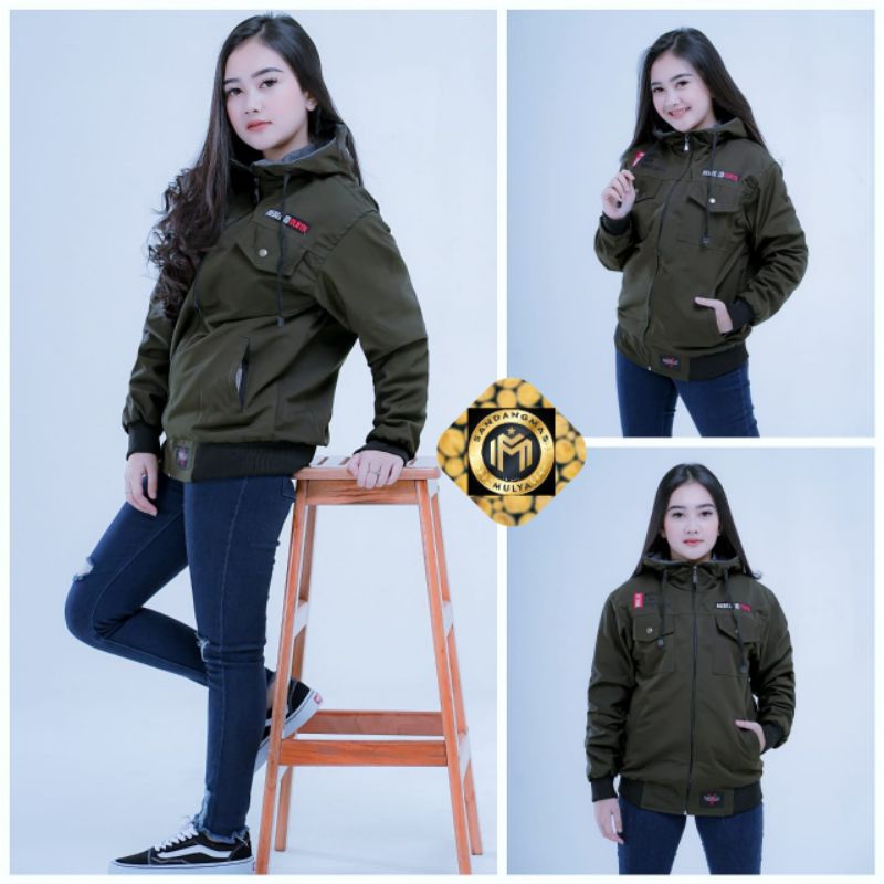 JAKET PARKA WANITA SEMI PARKA CEWEK BLAZER WATERPROOF ORIGINAL REBEL ID - SANDANGMAS MULYA-Semi Parka Army