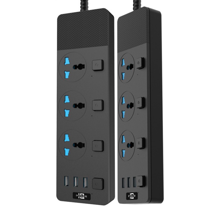 Lubang 3 Soket Steker Power Strip Black / Stop Kontak / Power Strip / Colokan Listrik Socket USB Black / Stop Kontak 3way / Power Strip / Socket USB 3 way / Stop Kontak 3 Lubang / Stop Kontak Smart Power Strip Socket Colokan Listrik Socket USB Hitam/Putih