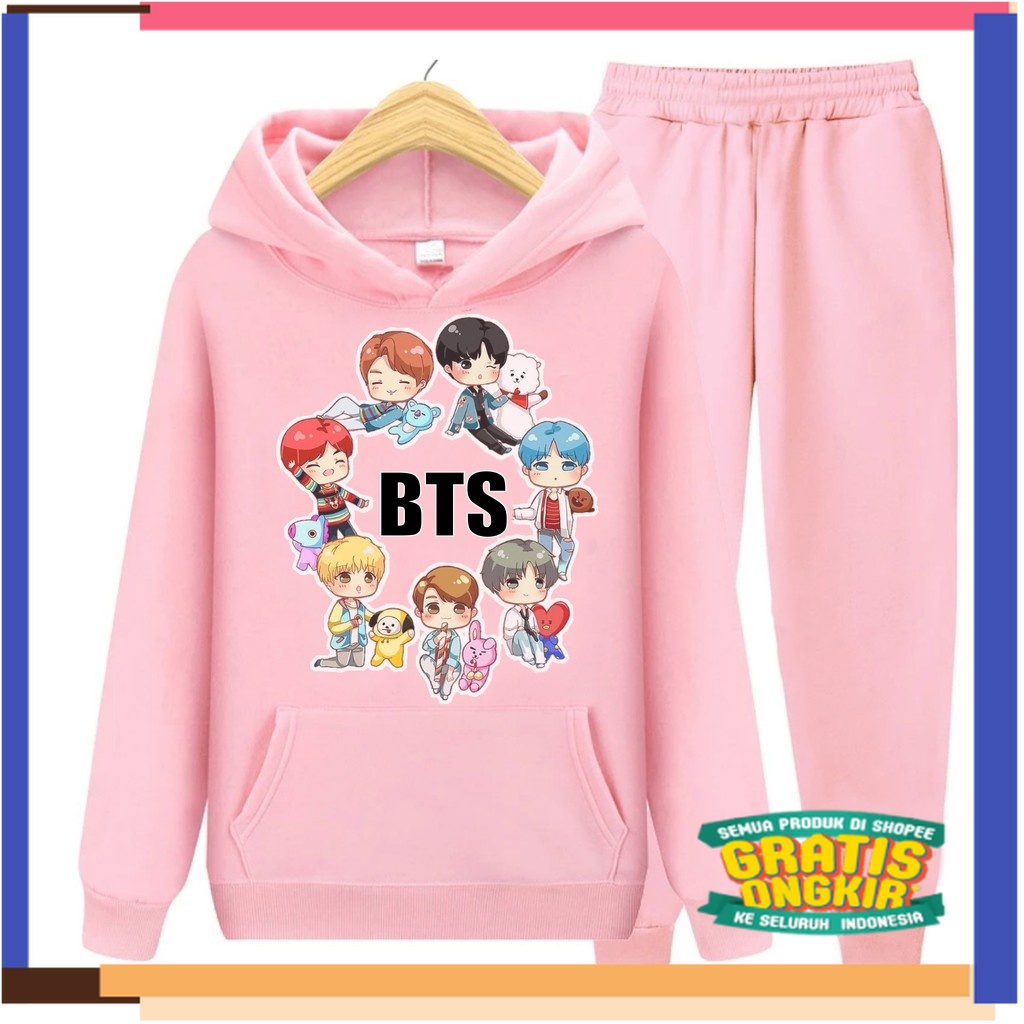 Anak Tk SD SMP PAUD YVF - Set Hoodie BTS Anak / Setelan Sweater Jaket BTS Korea BT21