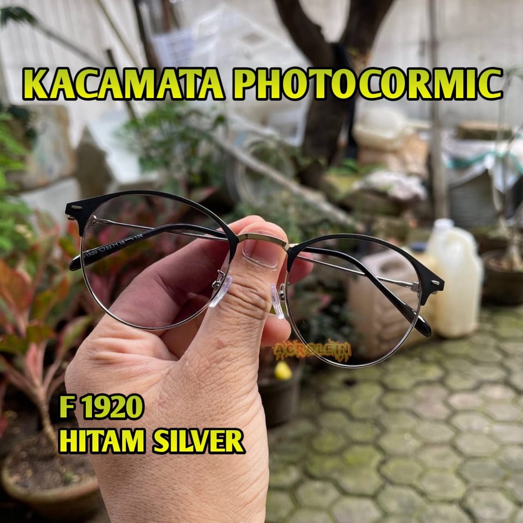 2IN1 KACAMATA PHOTOCROMIC F1920 OVAL TITANIUM WANITA PRIA FRAME OPTIK VINTAGE FASHION STYLE