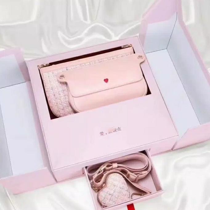 Diskon TAS WANITA PEDRO TWEED GIFTSET WITH BOX AND BUBBLE WRAP ORI IMPORT - PINK Big Sale