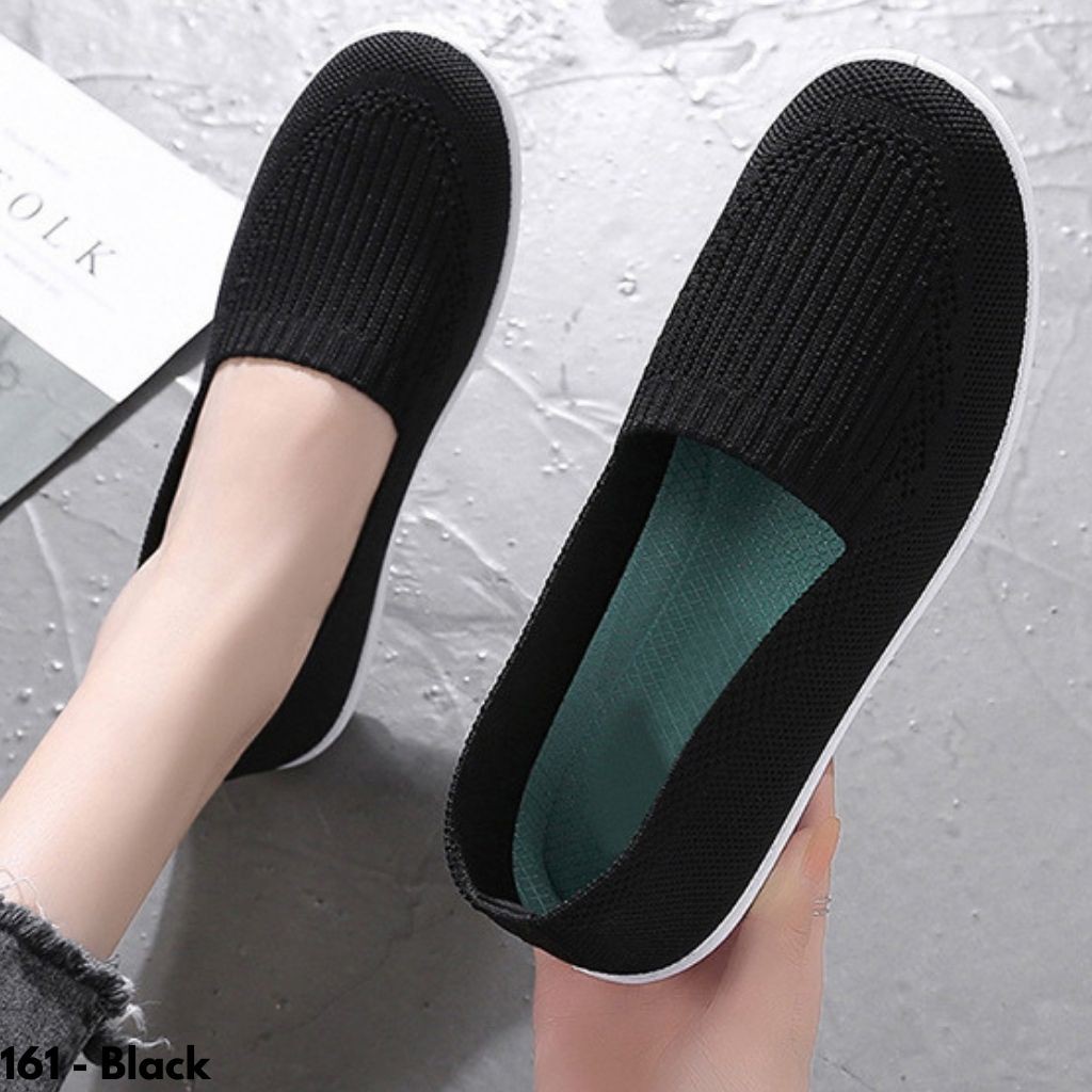 SEPATU SNEAKERS TANPA TALI WANITA IMPORT UNIK NYAMAN PRAKTIS COMFY RUBBER SOLE SPORT 161