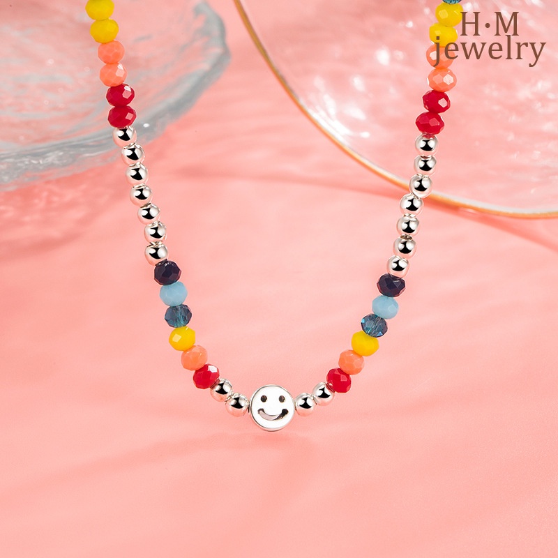 Kalung Rantai Clavicle Twin Hias Liontin Smiley Multi Warna Untuk Wanita 2022