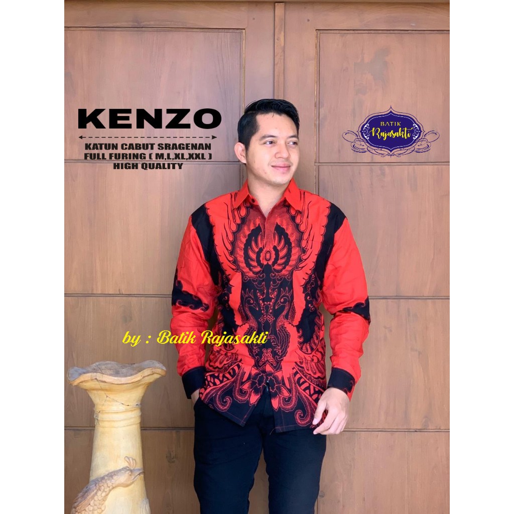 KENZO Kemeja Batik Pria Lengan Panjang Katun Halus FULL FURING Rajasakti