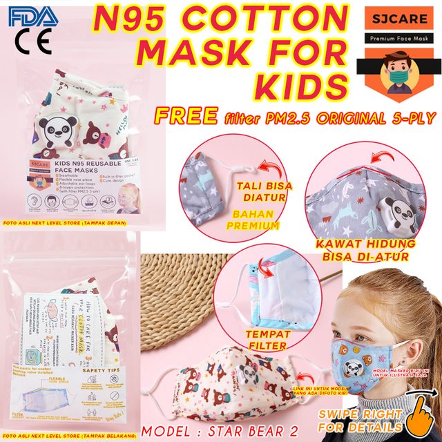 SJCare Masker Anak Premium Kids Katup Respirator FREE FILTER PM 2.5 - Star Bear 2