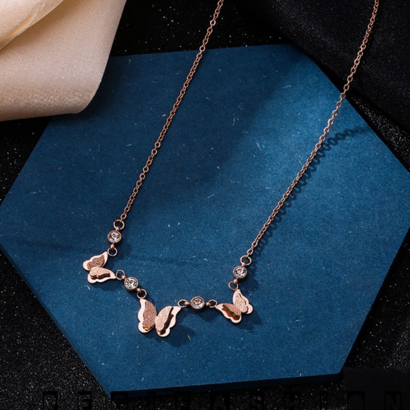 Kalung Titanium Wanita Terbaru Liontin Kupu- Kupu Double / Kalung Rantai Wanita Titanium Asli / Kalung Wanita Korea Model Terbaru