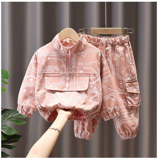 Baju Setelan Anak Cowok Lengan Panjang CELANA JOGER Impor PREMIUM QUALITY- COKLAT PINK ROBOTIC