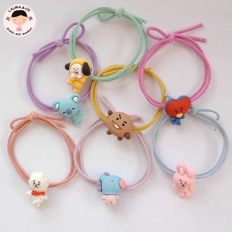 ECER Ikat kuncir rambut kain handuk lilit 1pc BTS BT21-BTS Boneka