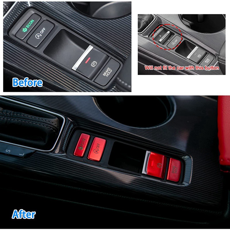 Center Console Gear Panel Handbrake Button Cover Trim Aluminium Sticker for 11Th Gen Honda Civic 2022 Accessories,Red