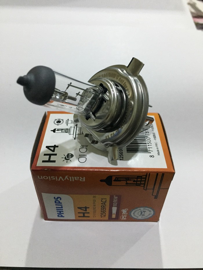 Bohlam, Lampu Halogen Depan Mobil H4 Philips 12V 100/90W Rally Vision (Asli)