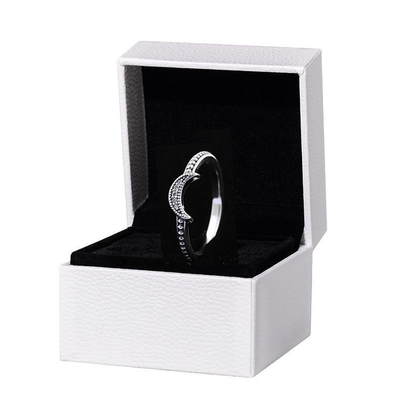 Cincin 925 Silver Bentuk Bulan Aksen Berlian Kubik Zirkonia Untuk Wanita