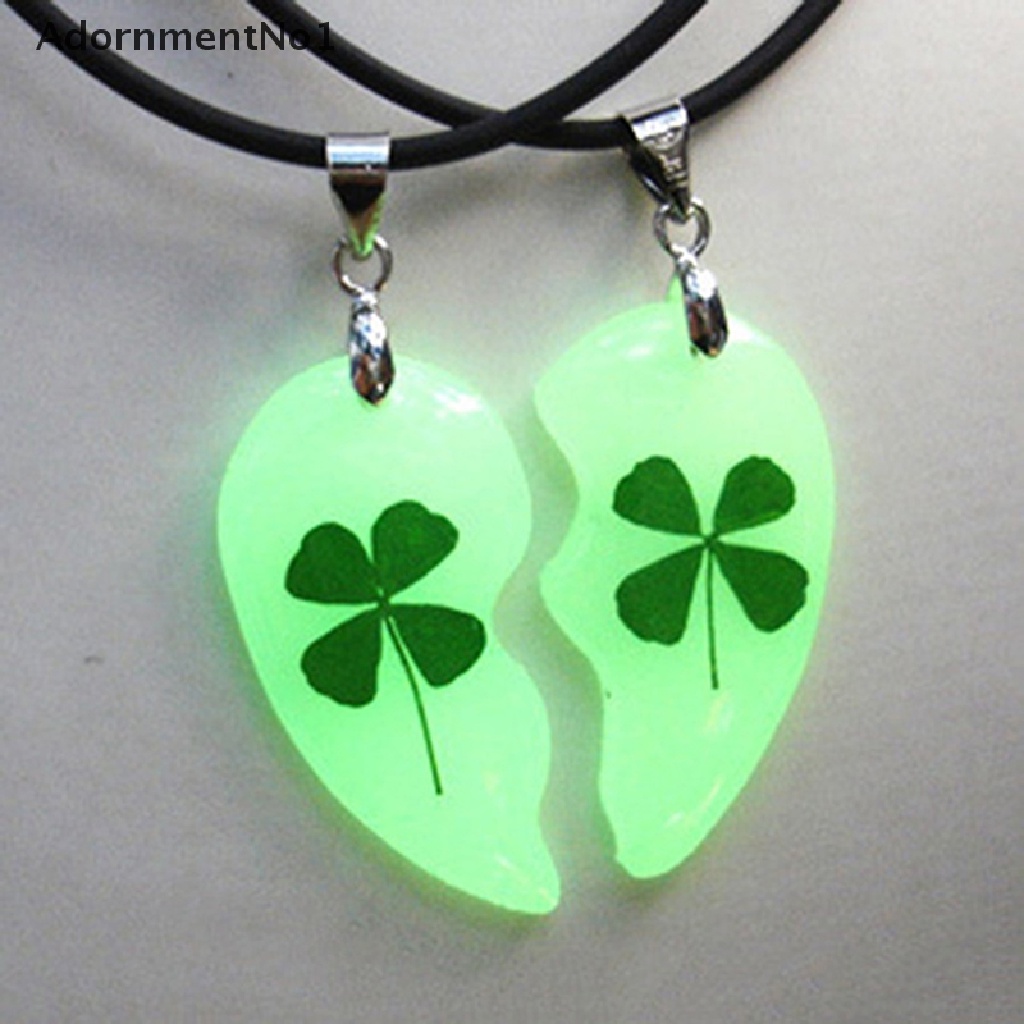 (AdornmentNo1) 2pcs Kalung Rantai Liontin Hati Motif Clover Luminous Untuk Pasangan / Pria / Wanita