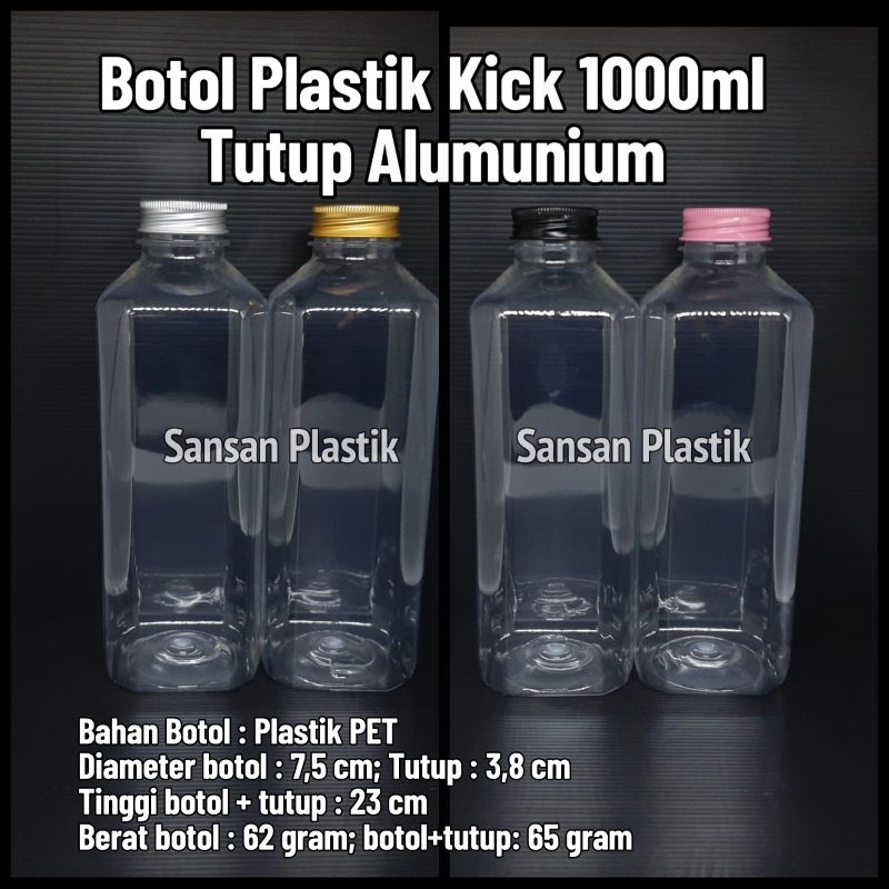 Kick 1000 ml Tutup Alumunium / Botol Plastik 1 liter Alumunium