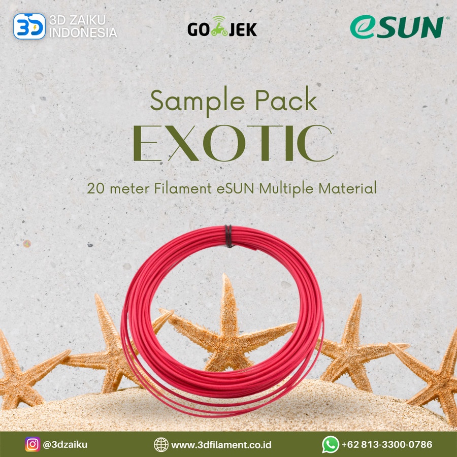 SAMPLE PACK 20 METER 3D FILAMENT EXOTIC ESUN MULTIPLE MATERIAL