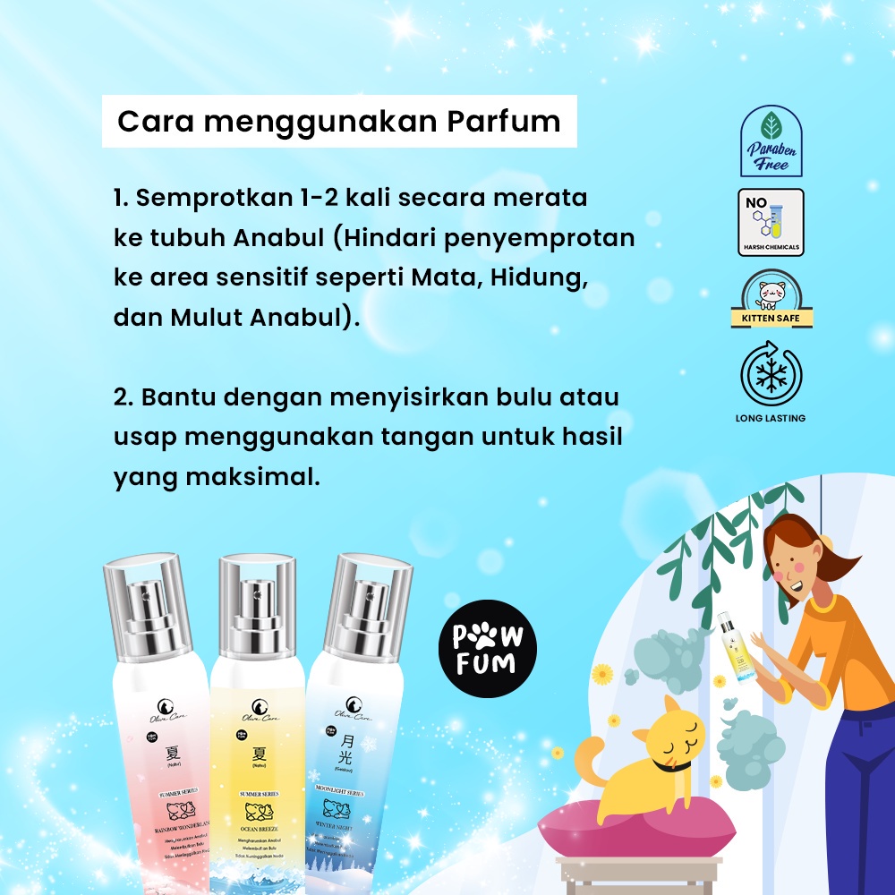 Olive Care Parfum Kucing Anjing OCEAN BREEZE Bulu Lembut Harum Wangi