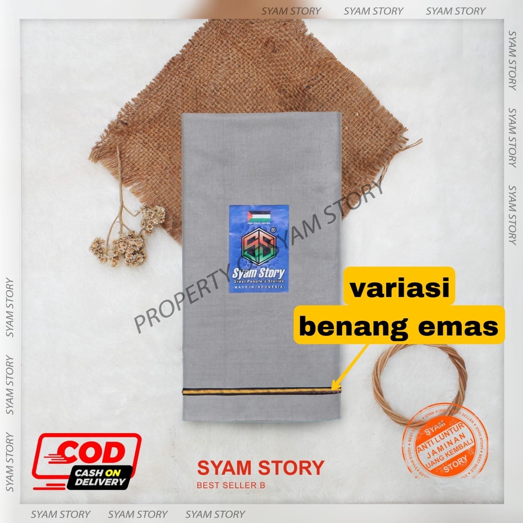 Sarung Polos Sarung Premium STD / Sarung Polos Syam Original Strip Benang Emas