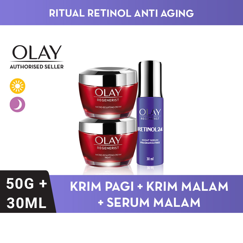 Olay Ritual Krim Pelembab Regenerist Pagi & Malam 50g + Retinol 24 Serum 30ml