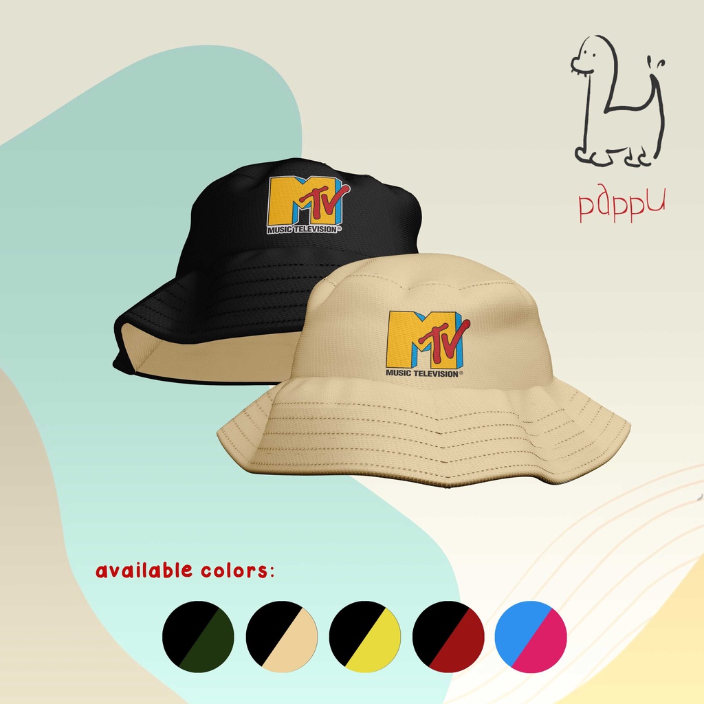 T/125 Topi Bucket Hat Anak 2 Warna MTv Music TV Kids Custom Nama