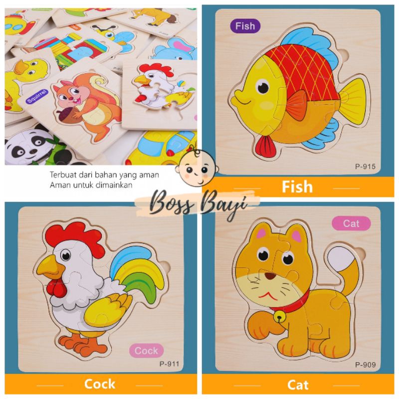 BOSS BAYI - Puzzle Kayu Mainan Anak Gambar Hewan/Binatang | Transportasi