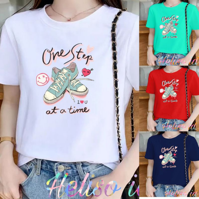 Kaos Tshirt Wanita Motif Printing One Step Sepatu Baju Wanita Kaos Oblong Wanita Atasan Wanita