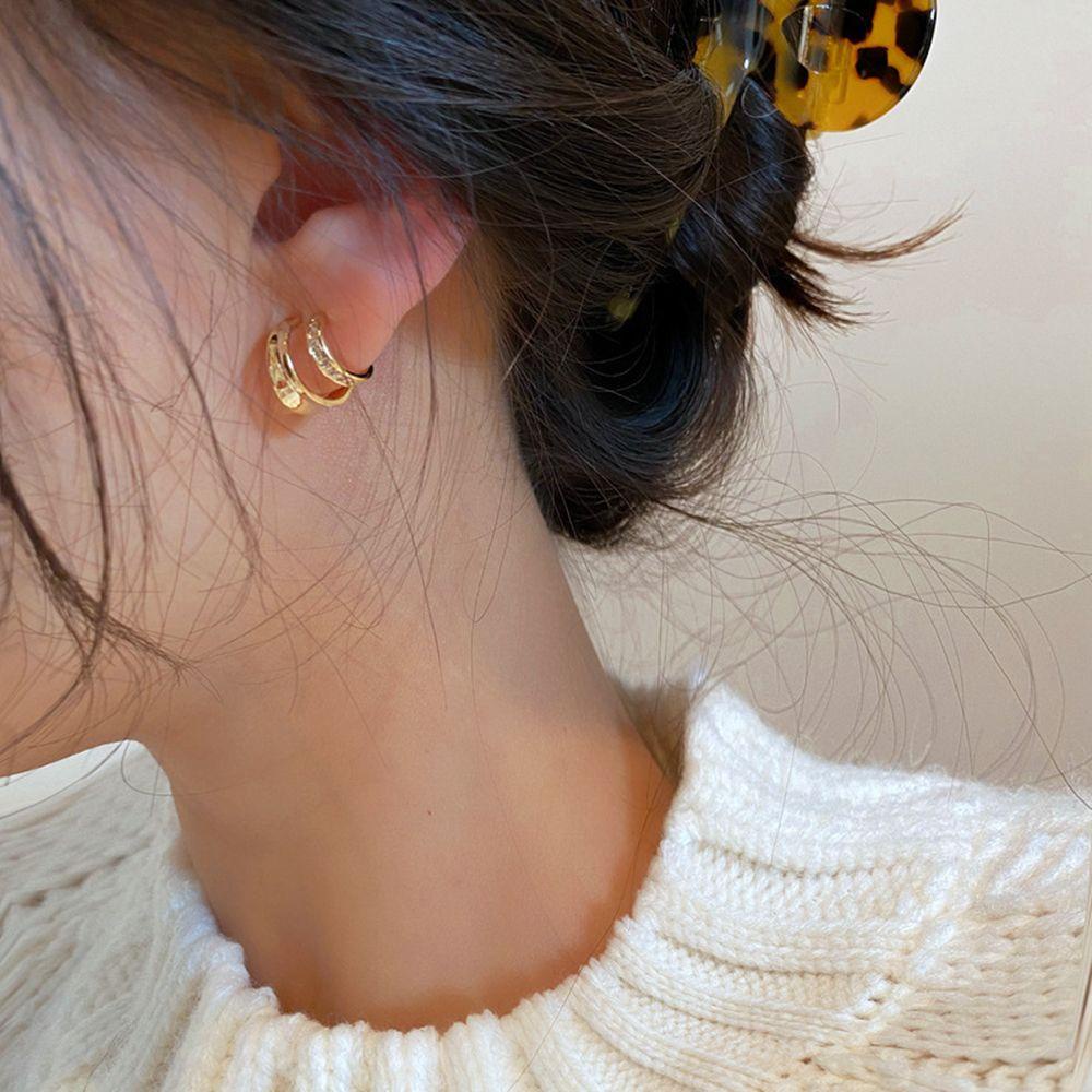 Needway C Shaped Earrings Hoop Earrings Hadiah Pesta Mewah Lingkaran Ganda Alloy Kristal Stud Earrings