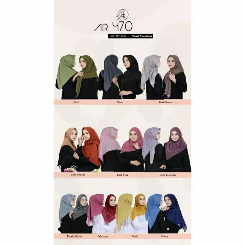 AR 470 hijab/jilbab/kerudung/square/segiempat voal 2 warna polos murah by arrafi