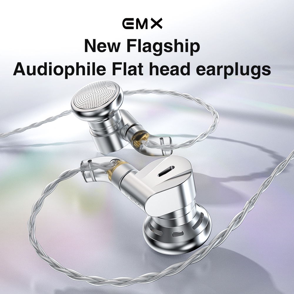 Trn EMX Headset Earphone Earbuds Metal Kepala Flat Dinamis Bass Dengan Plug Pengganti 3.5 / 2.5 / 4.4mm Untuk DJ / Sport