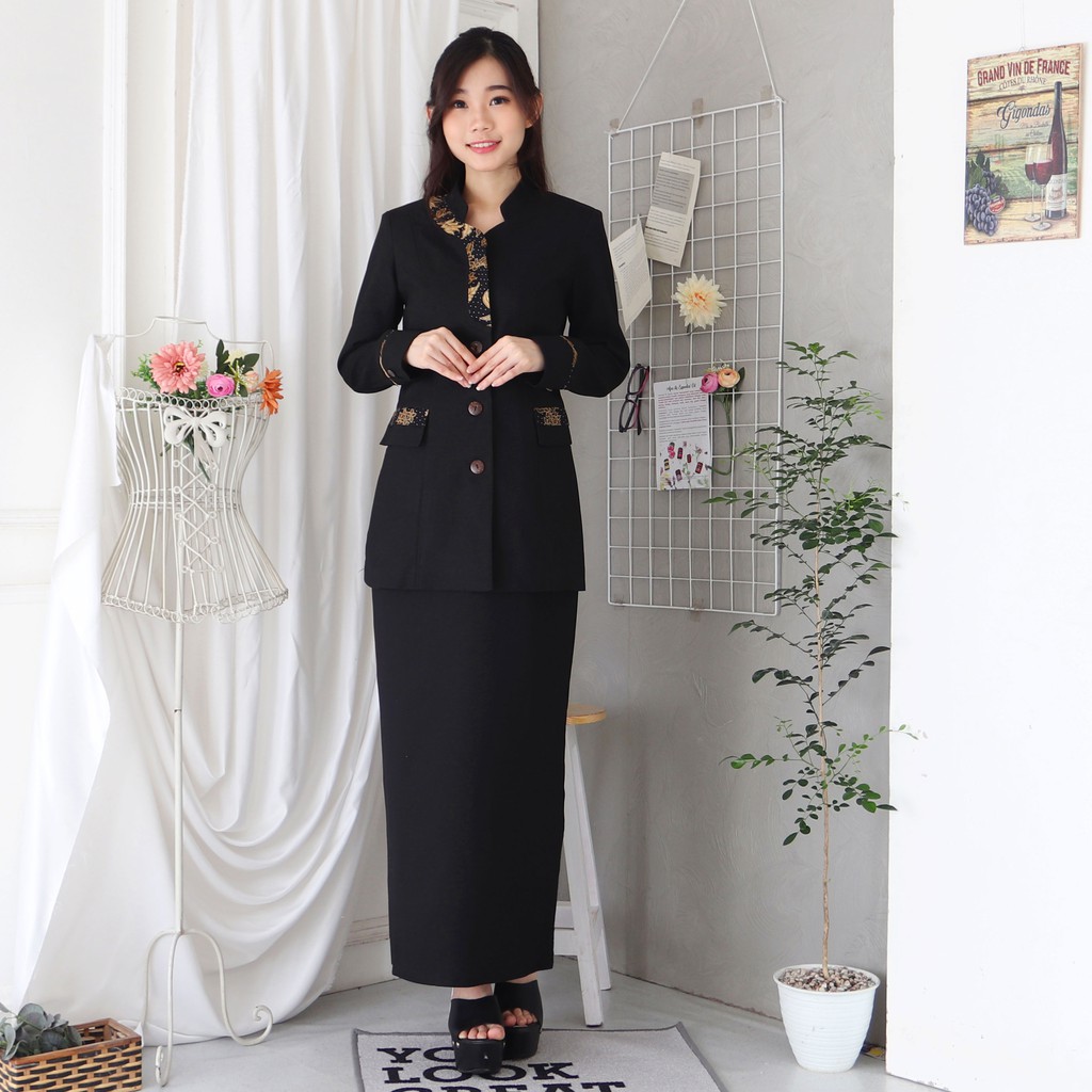 BLAZER WANITA B&amp;V LYNELLE / Seragam PNS / Baju PDH PNS Wanita / Baju Dinas Pemda Wanita / Baju Khaki PNS Wanita / Seragam ASN Wanita / Baju Guru Wanita - 7011 HITAM