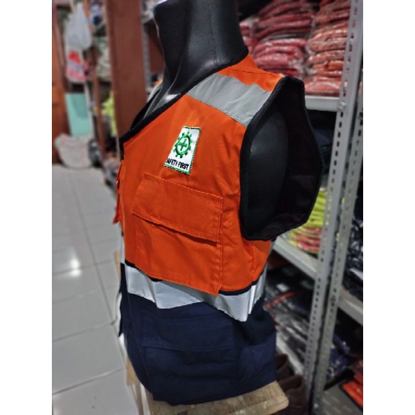 ROMPI SAFETY ORANYE NAVY BAHAN KAIN DRILL BERLOGO