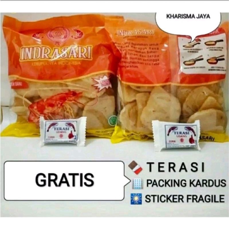 

KERUPUK UDANG SEDANG 250 GR INDRASARI BONUS TEH/TERASI/CANDY