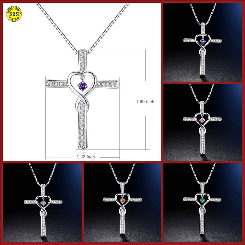 New 925 Silver Cross Inlaid Moissanite Pendant Necklace