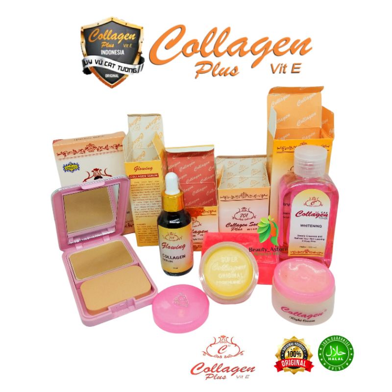 Paket Set Cream Collagen plus krim siang,cream malam,sabun,bedak,toner dan serum GLOWING original(6i