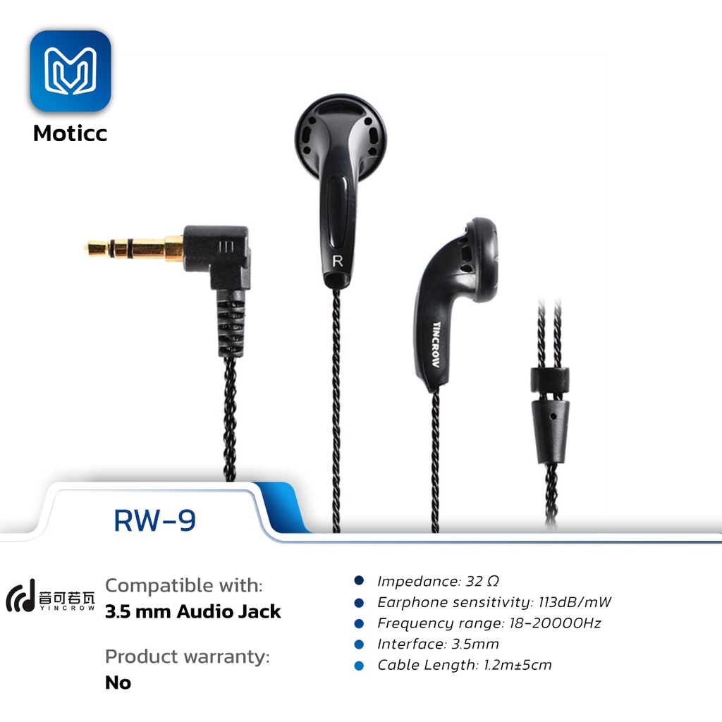 Earbud Yincrow RW9 Braided Cable for Basshead Earphone