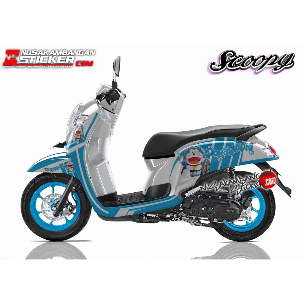 Decal Stiker Motor Honda Scoopy Full Body Doraemon Biru Toska Racing Team Sticker Custom Variasi Mot