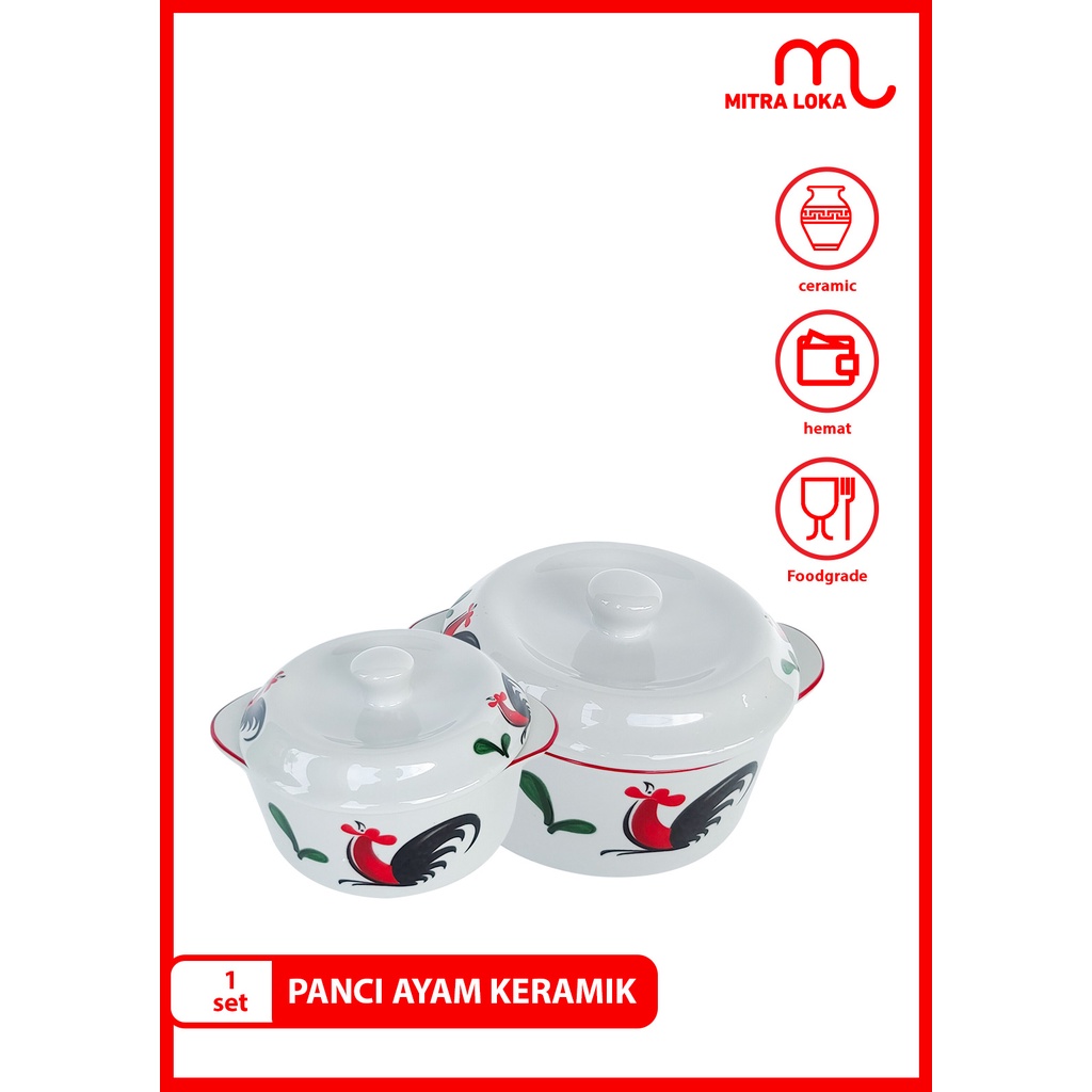 Mitra Loka Panci Keramik Set Ayam Jago Set 2pcs 10cm & 12cm Panci Keramik Sapo Kig Kedaung