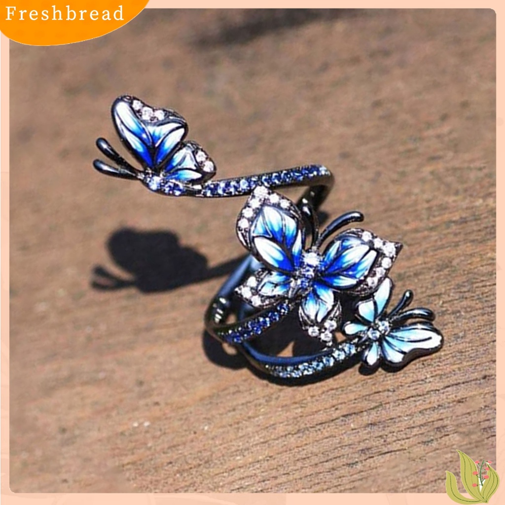 Terlaris Adjustable Ring Elegant Open-end Design Three Blue Butterflies Ring Jewelry for Party