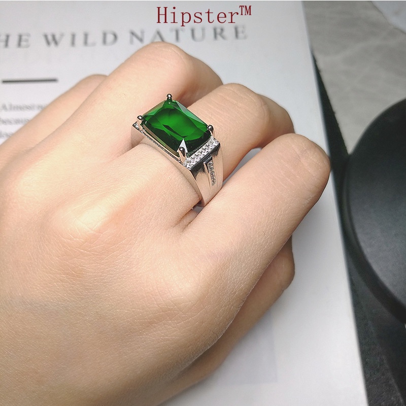 Hot Sale Simple Domineering Inlaid Emerald Square Adjustable Ring