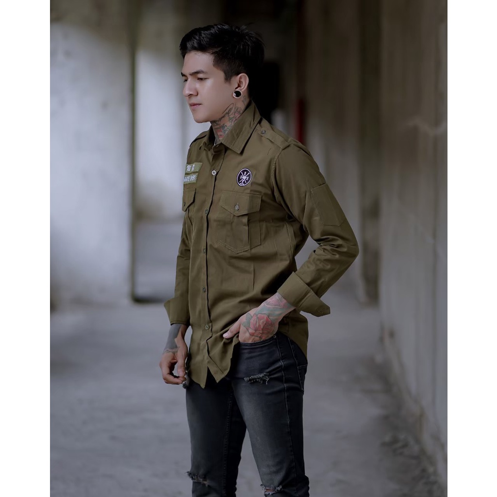 Kemeja Pria Lengan Panjang Tactical BGSR - Taktikal Hem Cowok Inmate Semi Parka/Kemeja Pria american