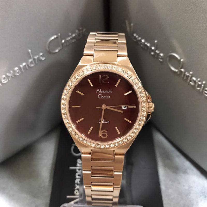 Jam Alexandre Christie AC 2981 LD BRG Wanita Rantai Rosegold Merah Bulat