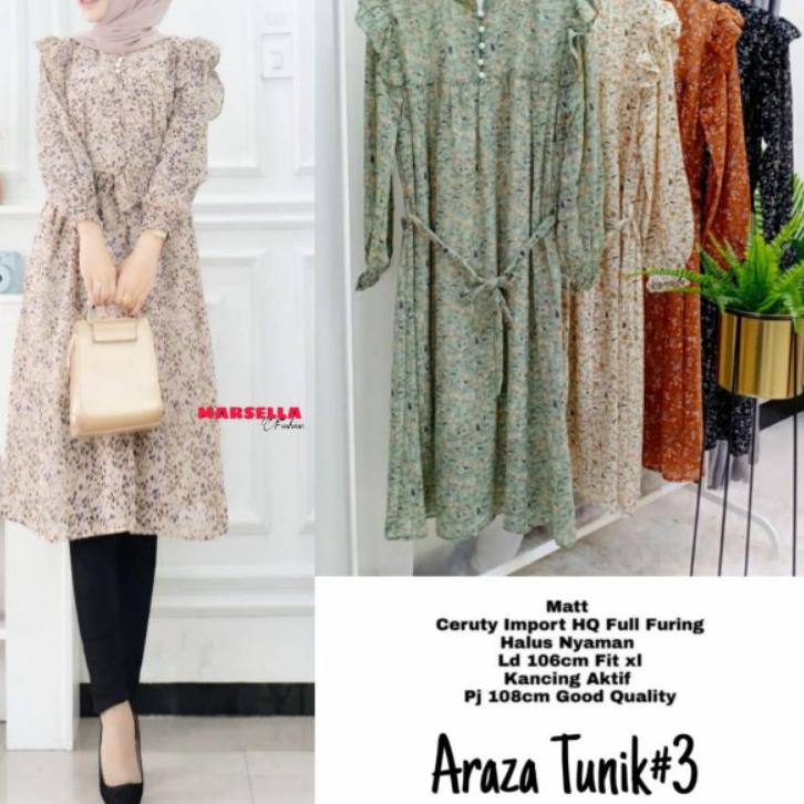 Oke Price.. araza long tunik marsela tunik ceruty tunik terbaru motif bunga baju atasan wanita kekin