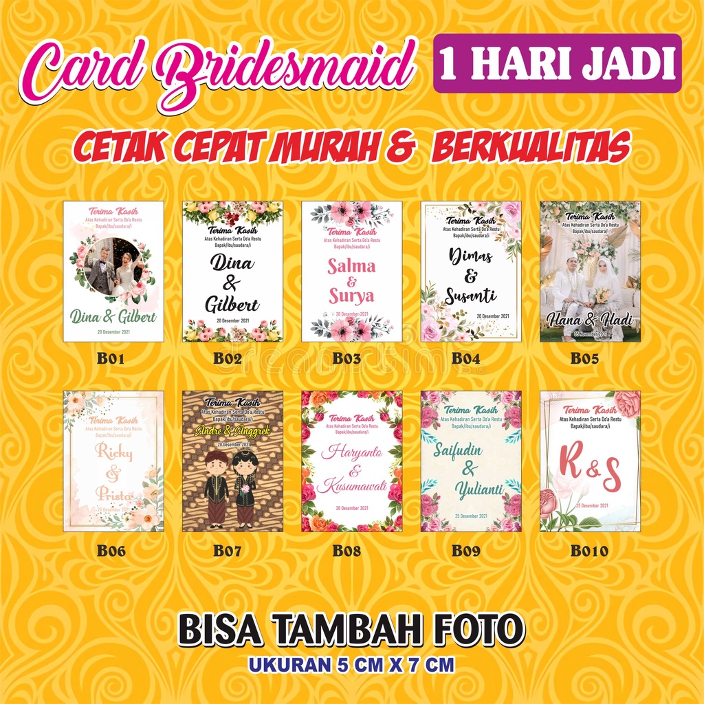 

CETAK CARD BRIDESMAID / KARTU UCAPAN PERNIKAHAN ARTPAPER 260gr (A3+) BERKUALITAS