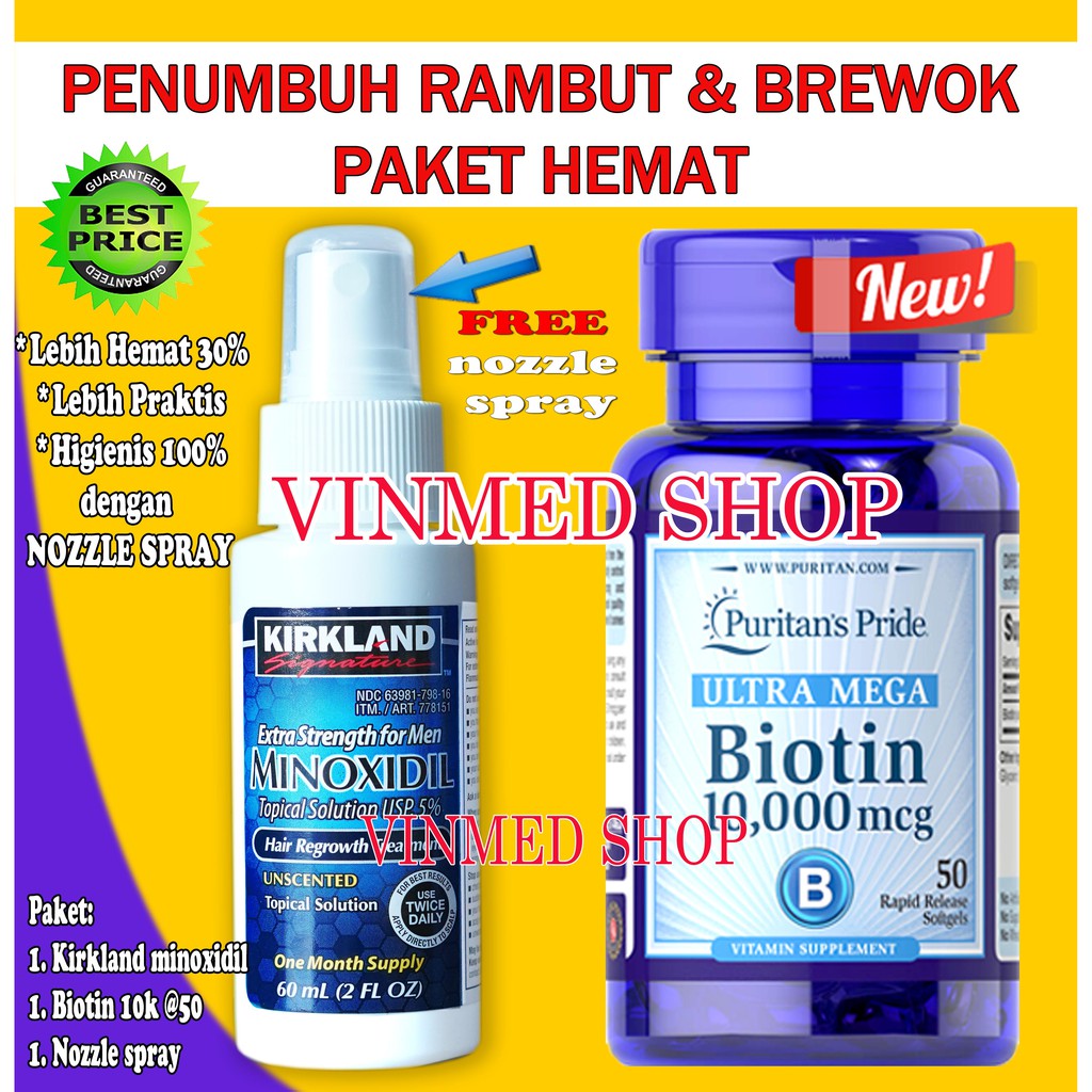 PAKET HEMAT KIRKLAND MINOXIDIL Nozzle Spray Original+BIOTIN 10.000mcg