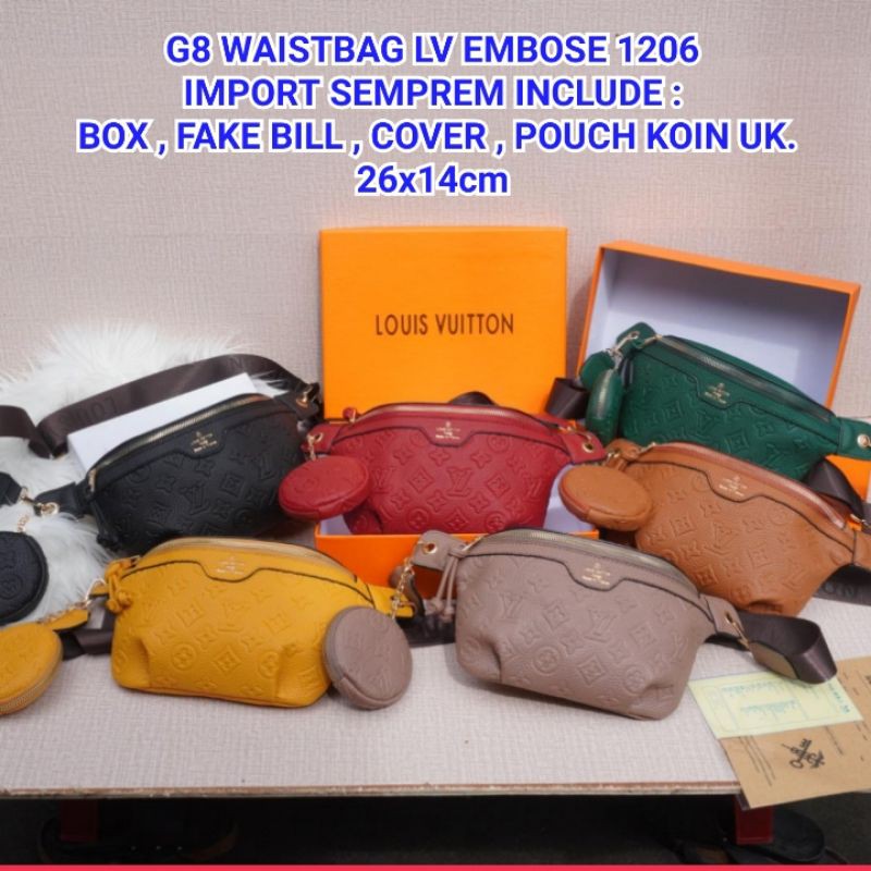 G8;Lv Waistbag Embos kode 1206 (FREE BOX & POUCH KOIN & BILL) uk.26x14
