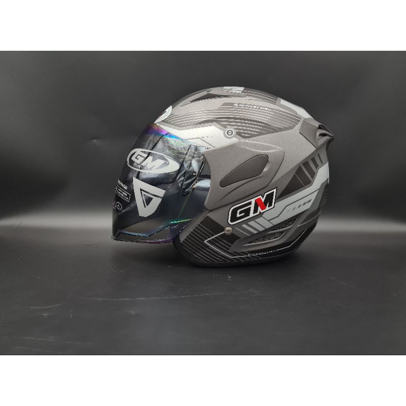 HELM HALFFACE GM FIGHTER MOTIF VENDER GREY SILVER DOFF