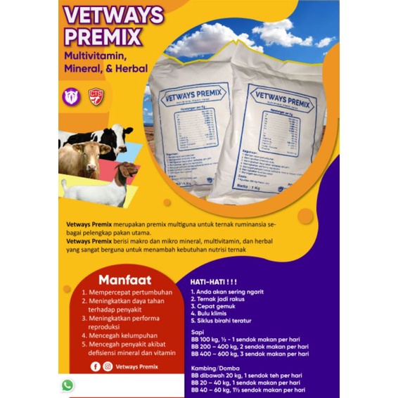 VETWAYS PREMIX Mineral untuk sapi kambing domba 1KG