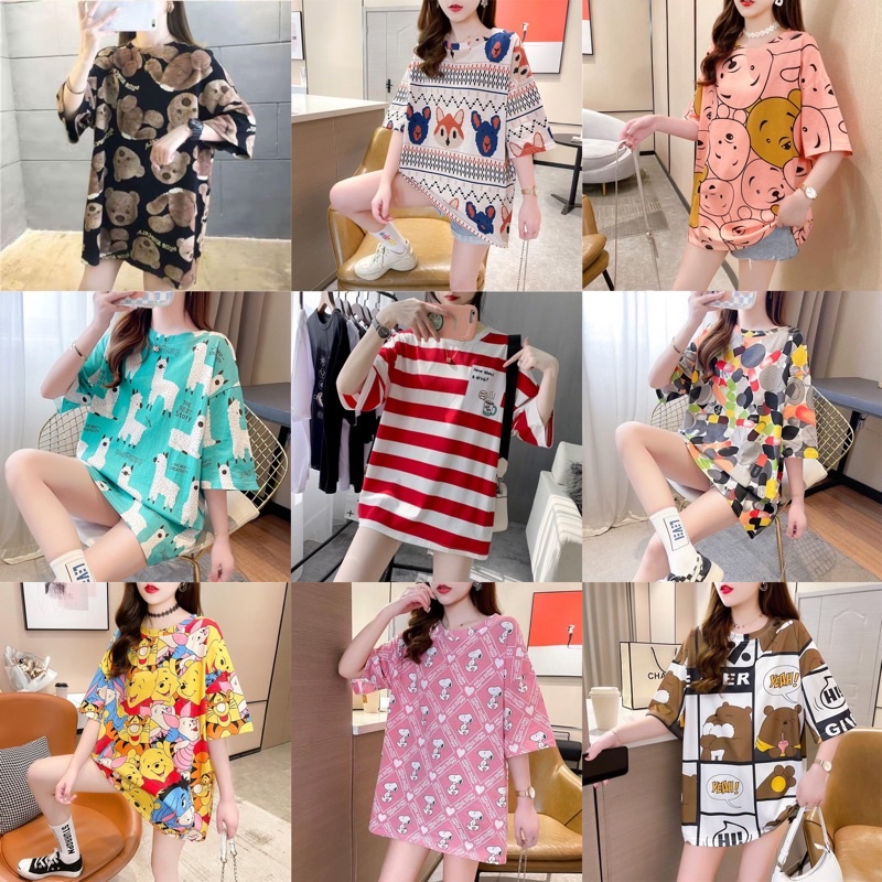 Kaos Oversize Import • Banyak motif • Oversized Tee Fullprint • Atasan Lucu Bigsize • Fashion Wanita