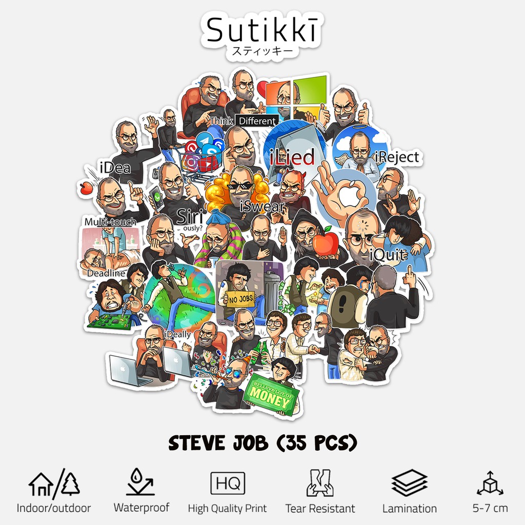 Sutikki | Sticker Pack Steve Jobs Apple Job Founder Bill Gates Stiker Laptop Vinyl Tumbler Sepeda