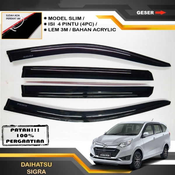 Talang Air Pintu Mobil DAIHATSU SIGRA 2016-2021 Model Slim High Quality - Talang Mobil - Pelindung M