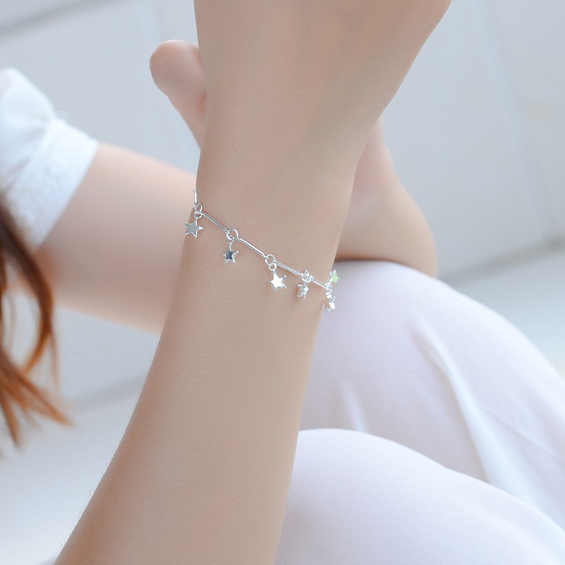 Gelang Rantai Liontin Bunga Hati Bahan 925 Silver Untuk Wanita